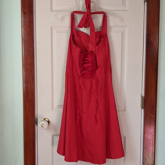 Red halter, dress lace up back, ties at waist - Picture 3 of 6